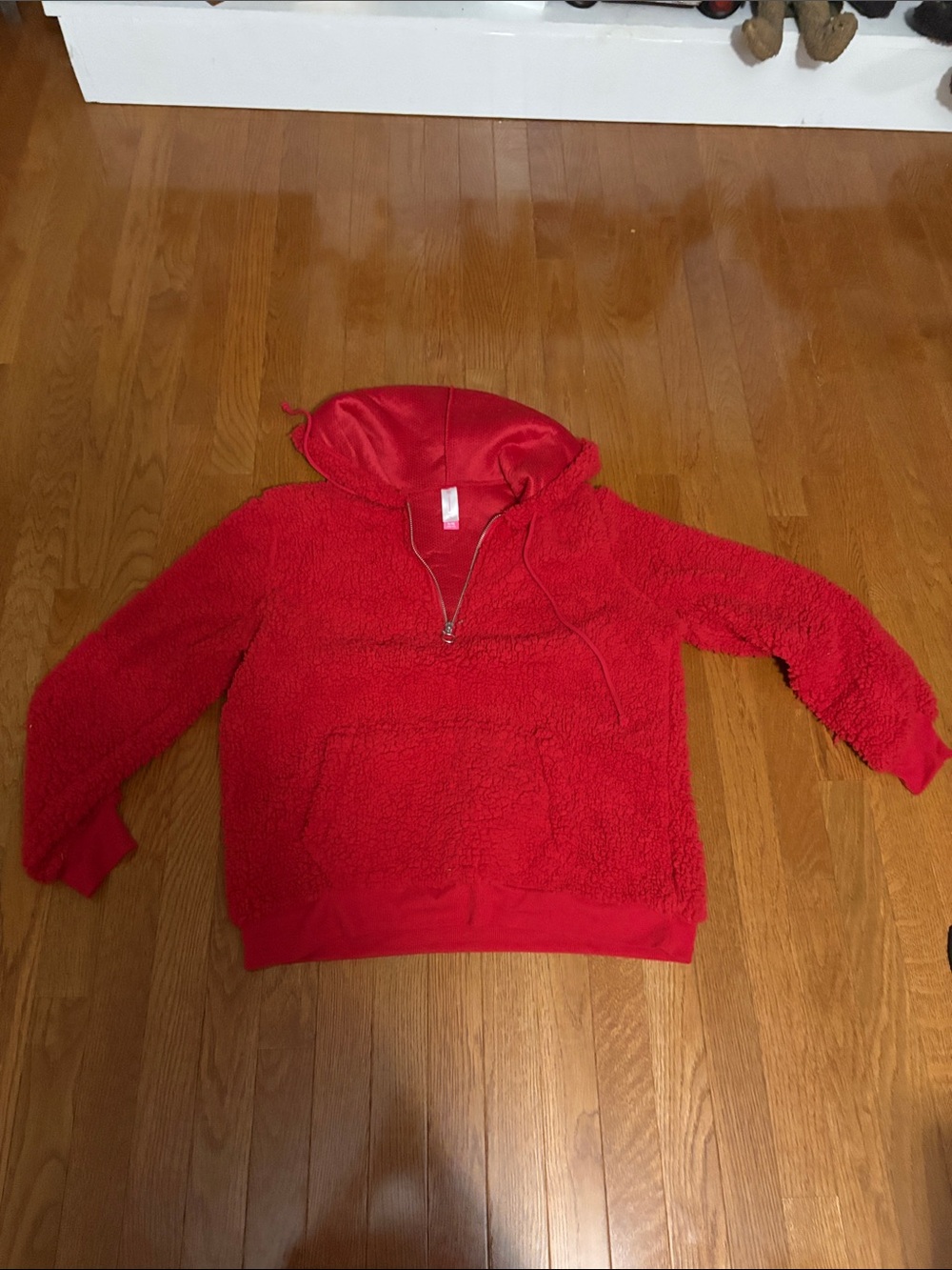 No Boundaries Red Sherpa Half-Zip Hoodie Sweater